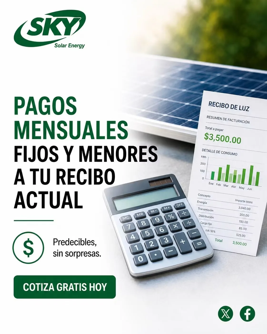 Promoción de pagos mensuales para energía solar
